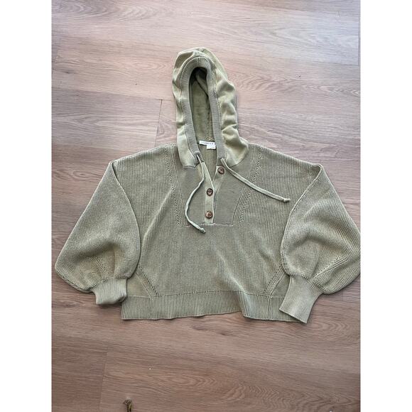 Veronica Beard Ursina Rib Knit Hoodie LARGE GREEN - Picture 1 of 6